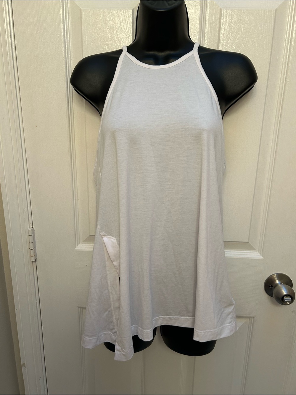 Athleta White High-Neck Tank with Flowing A-Line Fit